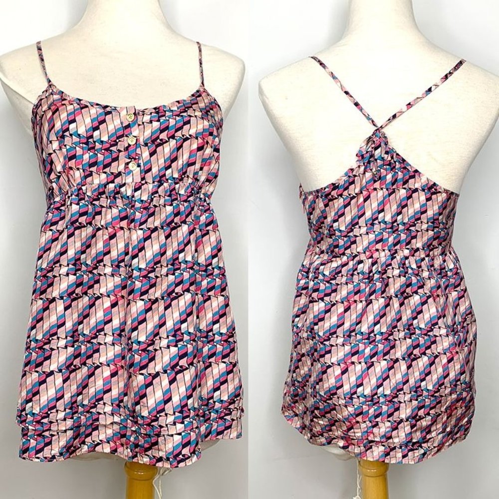 JUICY COUTURE Pink Multi-color 100% Silk Graphic Print Racer Back‎ Tank Sz 4